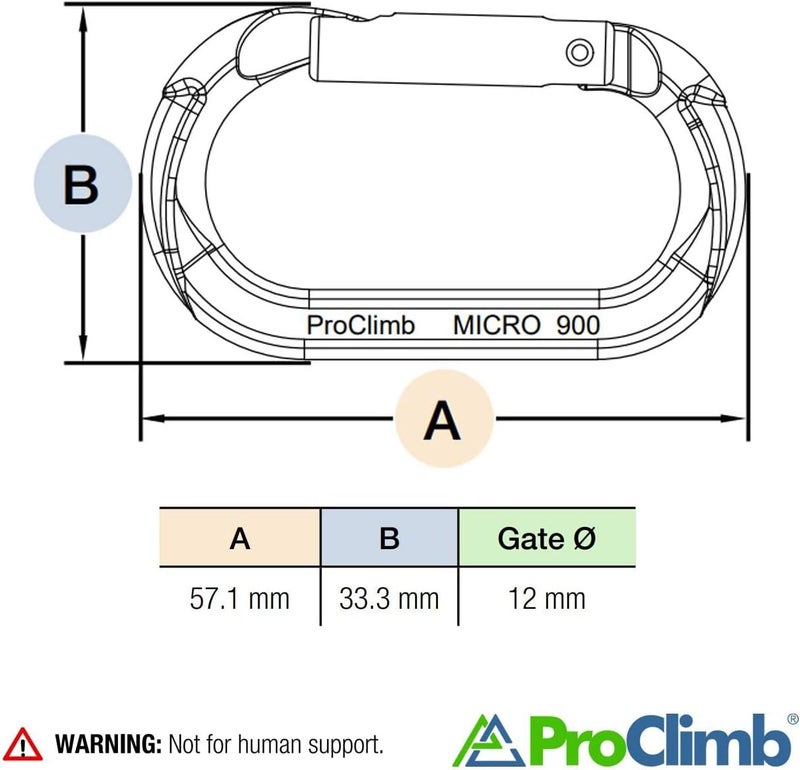 ProClimb Carabiner Micro 900 Aluminum Straight Gate Keylock 4 kN - Image 5